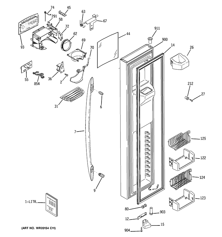 FREEZER DOOR Diagram and Parts List for PSDW3YGXGFSS  General Electric Refrigerator