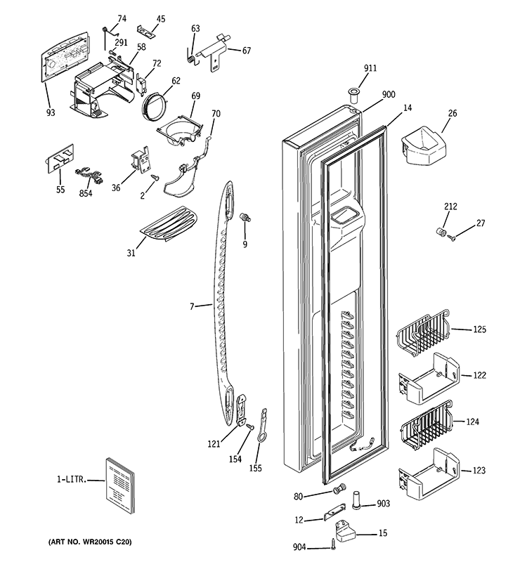 FREEZER DOOR Diagram and Parts List for PSDF3YGXGFBB  General Electric Refrigerator