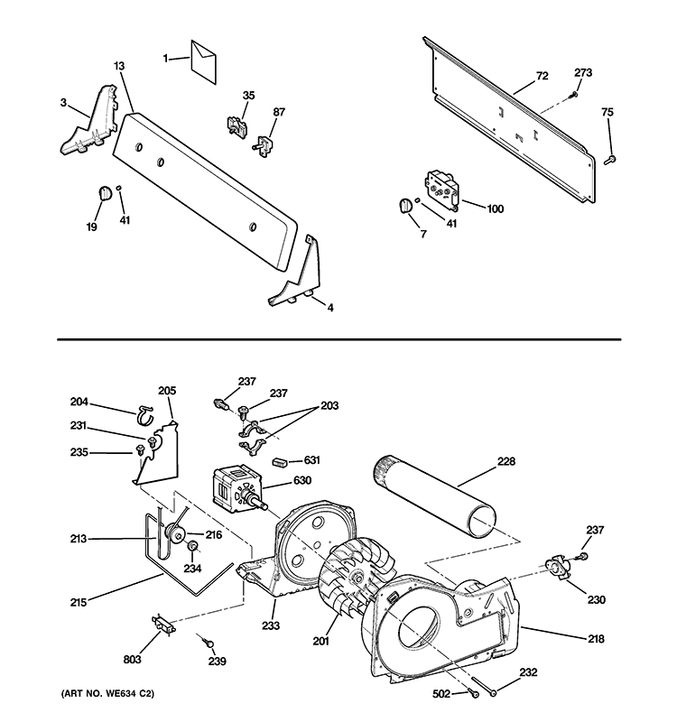 BACKSPLASH, BLOWER & MOTOR ASSEMBLY Diagram and Parts List for HTDP120ED0WW  Hotpoint Dryer