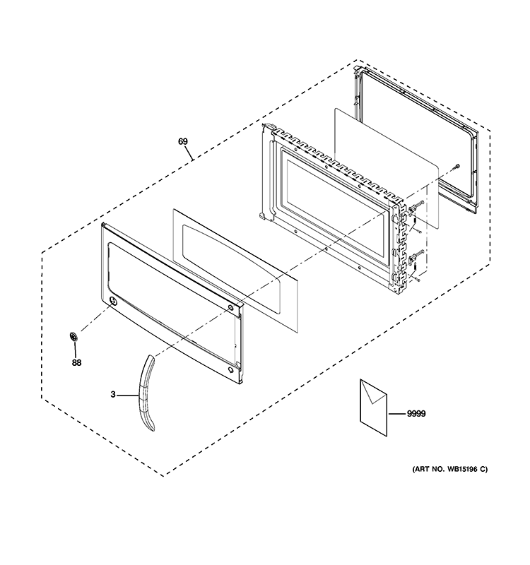 DOOR PARTS Diagram and Parts List for JVM1540MP2SA  General Electric Microwave