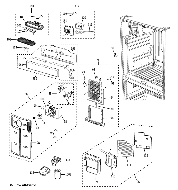 FRESH FOOD SECTION Diagram and Parts List for PFSS9SKYBSS  General Electric Refrigerator