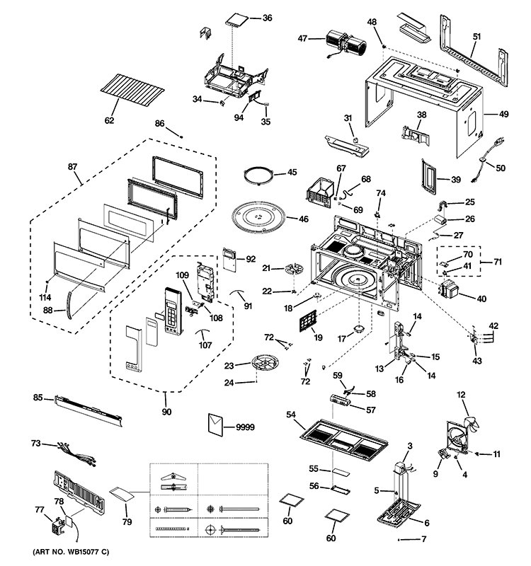 MICROWAVE Diagram and Parts List for DVM1950DR2BB  General Electric Microwave