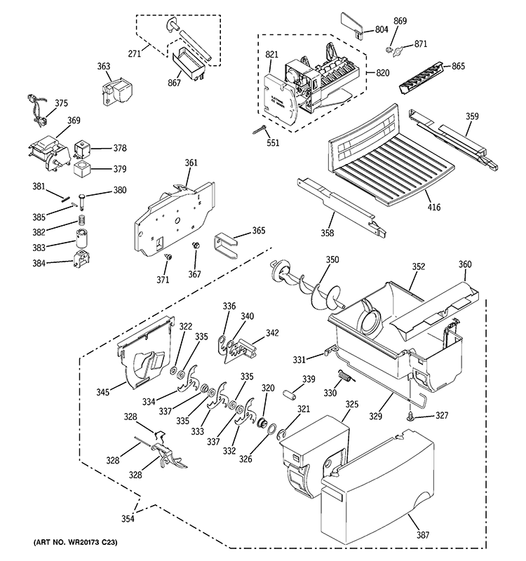 ICE MAKER & DISPENSER Diagram and Parts List for GSF25JGBBBB  General Electric Refrigerator