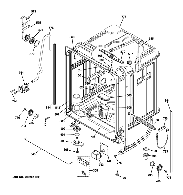 BODY PARTS Diagram and Parts List for ZBD6890K00II  General Electric Dishwasher
