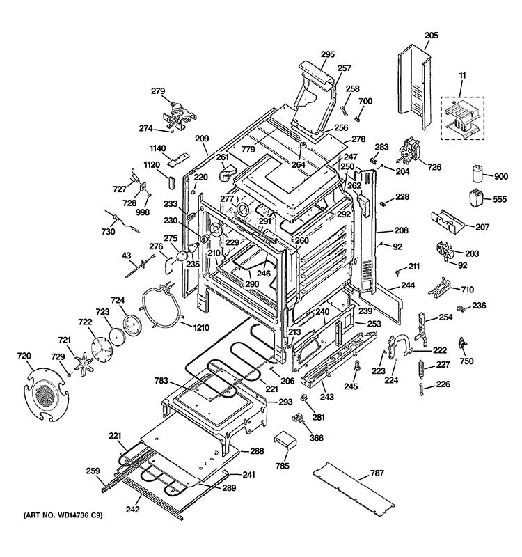 BODY PARTS Diagram and Parts List for CS980SN3SS  Hotpoint Range