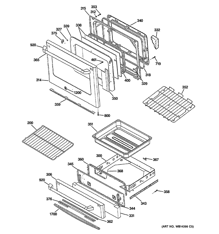 DOOR & DRAWER PARTS Diagram and Parts List for CS980SN3SS  Hotpoint Range