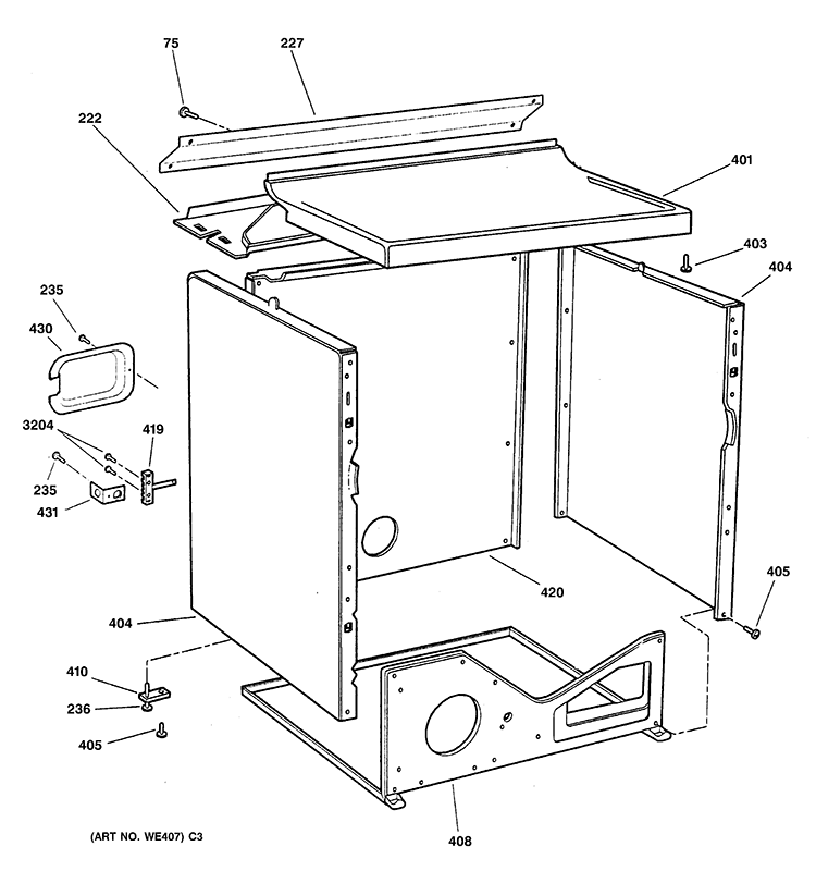 CABINET Diagram and Parts List for DISR473DT9WW  General Electric Dryer