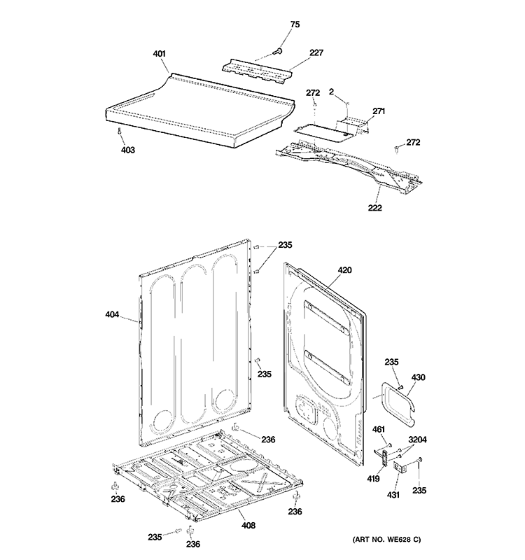 CABINET & TOP PANEL Diagram and Parts List for GTDS570ED0WW  General Electric Dryer