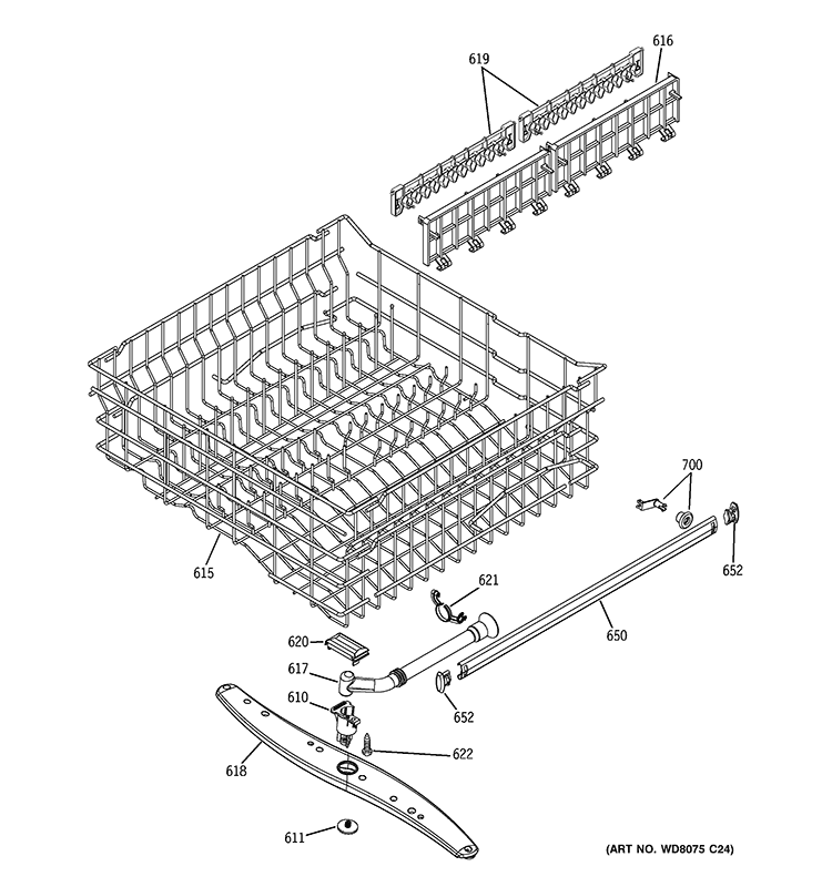 UPPER RACK ASSEMBLY Diagram and Parts List for GLD5766V00SS  General Electric Dishwasher