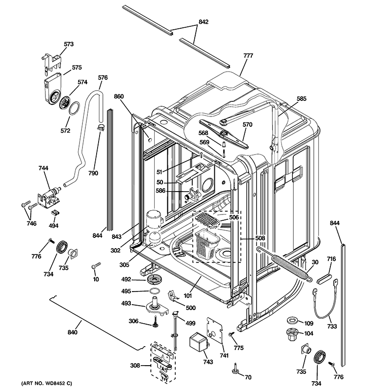 BODY PARTS Diagram and Parts List for ZBD6920V50SS  General Electric Dishwasher