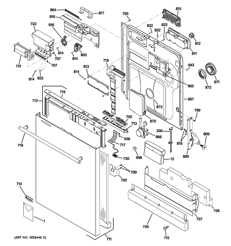 ESCUTCHEON & DOOR ASSEMBLY Diagram and Parts List for ZBD8920V50SS  General Electric Dishwasher