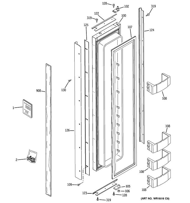 FREEZER DOOR Diagram and Parts List for ZIS360NXA  General Electric Refrigerator