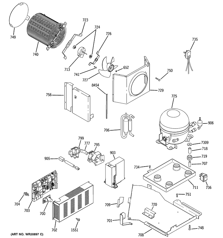 SEALED SYSTEM & MOTHER BOARD Diagram and Parts List for ZIS360NXA  General Electric Refrigerator