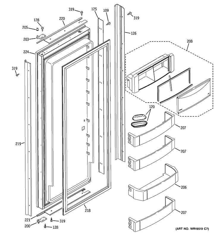 FRESH FOOD DOOR Diagram and Parts List for ZIS360NXA  General Electric Refrigerator