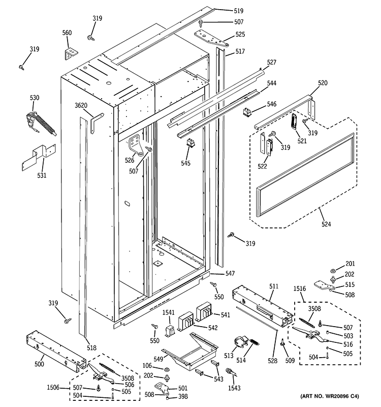CASE PARTS Diagram and Parts List for ZIS480NXA  General Electric Refrigerator