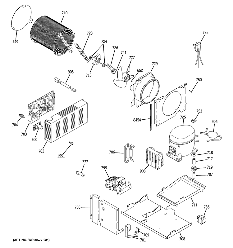 SEALED SYSTEM & MOTHER BOARD Diagram and Parts List for ZISB480DXA  General Electric Refrigerator