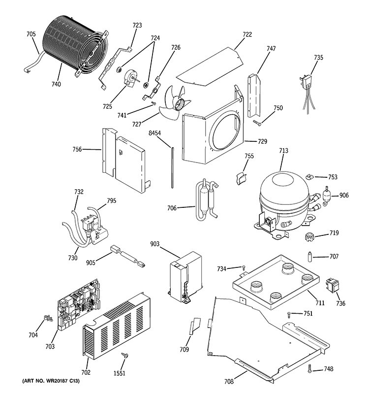 SEALED SYSTEM & MOTHER BOARD Diagram and Parts List for ZISS480DXASS  General Electric Refrigerator