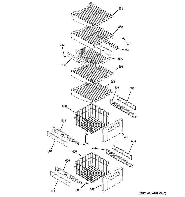 FREEZER SHELVES Diagram and Parts List for ZISS480DXASS  General Electric Refrigerator