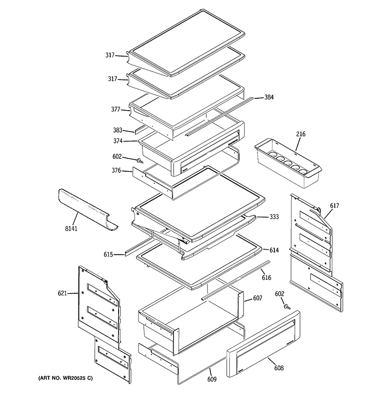 FRESH FOOD SHELVES Diagram and Parts List for ZISS480DXASS  General Electric Refrigerator