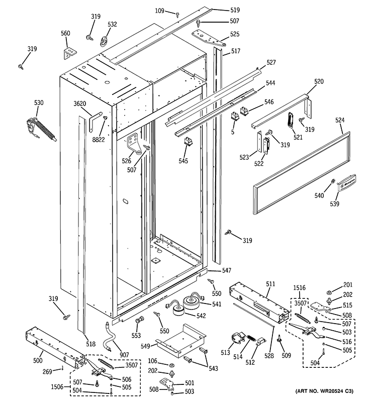 CASE PARTS Diagram and Parts List for ZISS480DXASS  General Electric Refrigerator