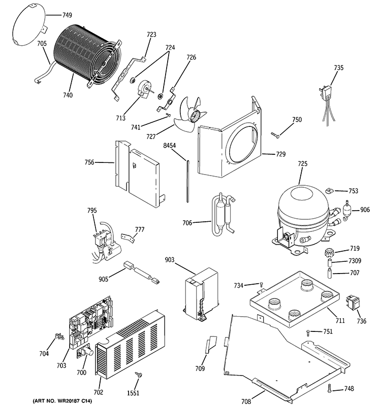 SEALED SYSTEM & MOTHER BOARD Diagram and Parts List for ZISS480NXASS  General Electric Refrigerator