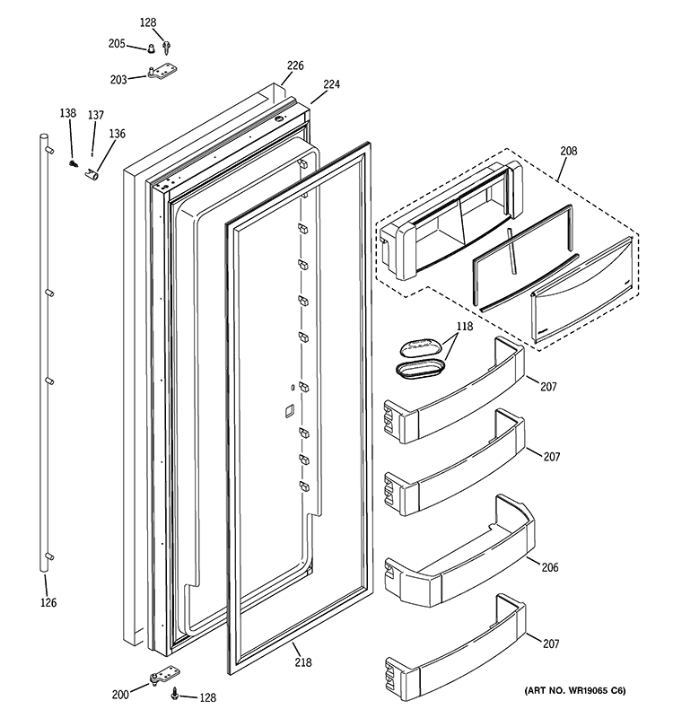 FRESH FOOD DOOR Diagram and Parts List for ZISS480NXASS  General Electric Refrigerator