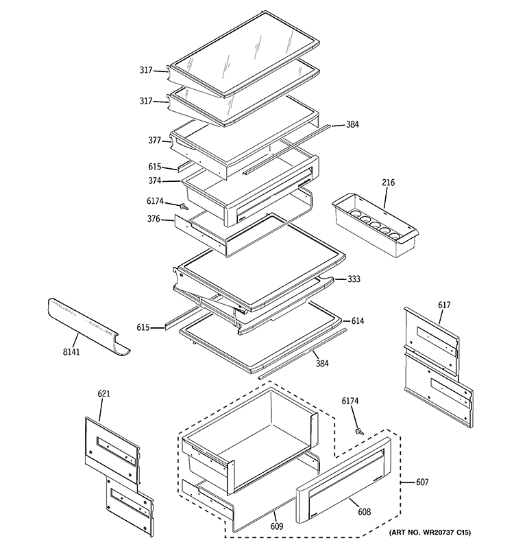 FRESH FOOD SHELVES Diagram and Parts List for ZISS480NXASS  General Electric Refrigerator