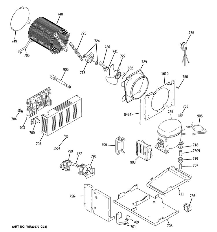 SEALED SYSTEM & MOTHER BOARD Diagram and Parts List for ZISS480NXBSS  General Electric Refrigerator