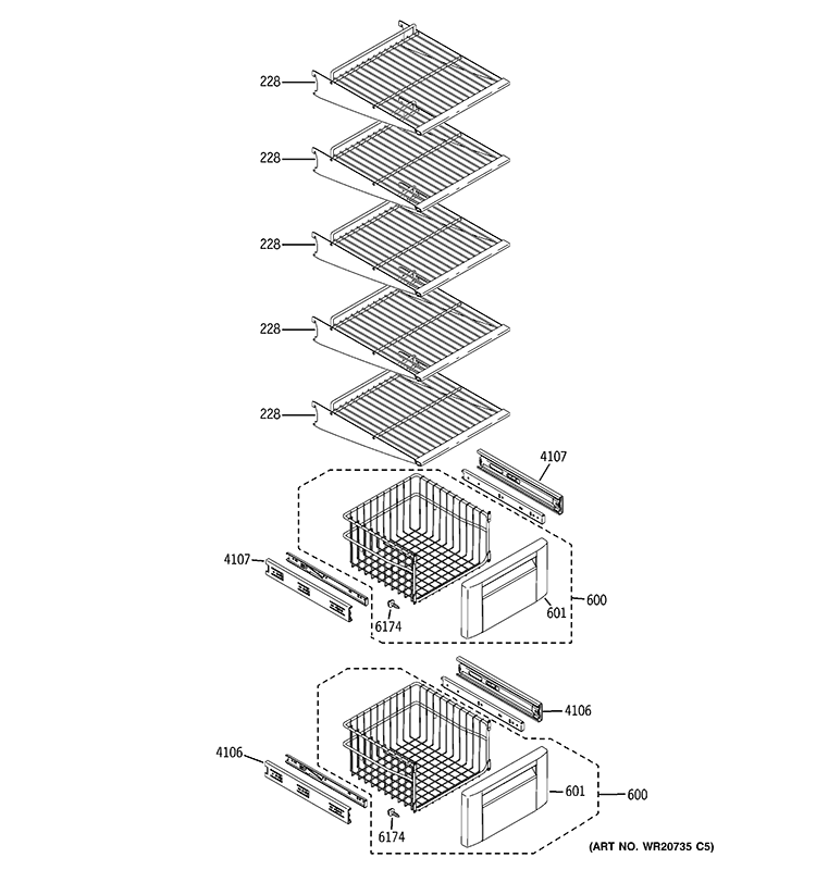 FREEZER SHELVES Diagram and Parts List for ZISS480NXBSS  General Electric Refrigerator