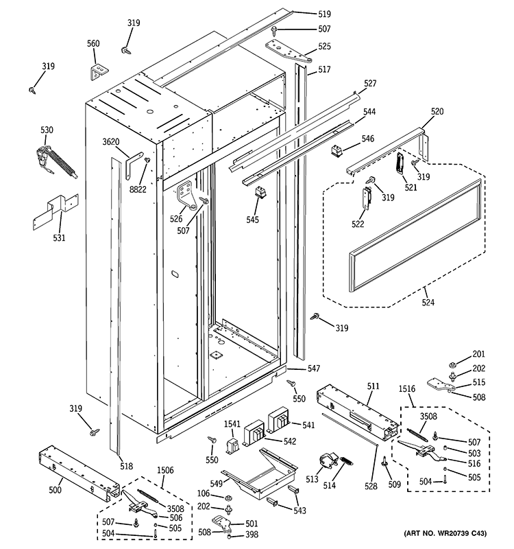 CASE PARTS Diagram and Parts List for ZISS480NXBSS  General Electric Refrigerator