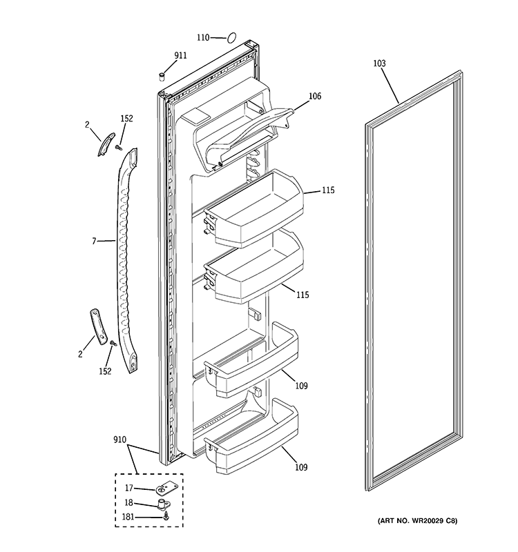 FRESH FOOD DOOR Diagram and Parts List for GSH22JFTECC  General Electric Refrigerator