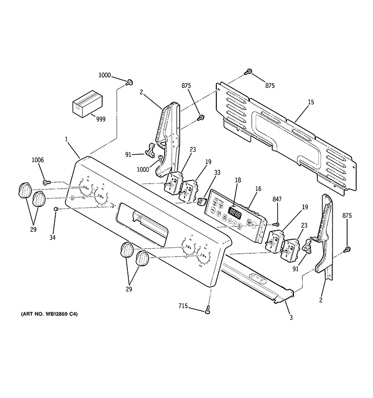 CONTROL PANEL Diagram and Parts List for JBP23GR4SA  General Electric Range