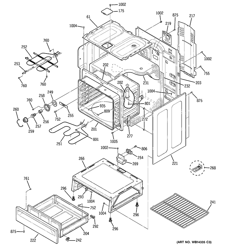 BODY PARTS Diagram and Parts List for JBP28DR3CC  General Electric Range