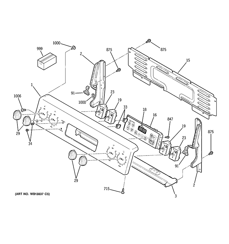 CONTROL PANEL Diagram and Parts List for JBP28GR3SA  General Electric Range