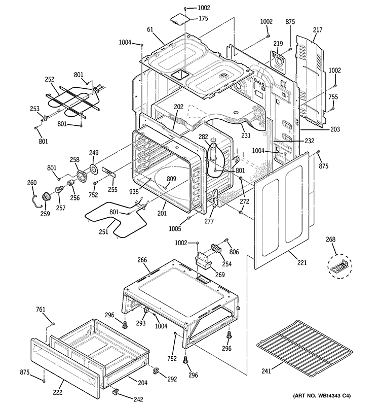 BODY PARTS Diagram and Parts List for JBP28GR3SA  General Electric Range