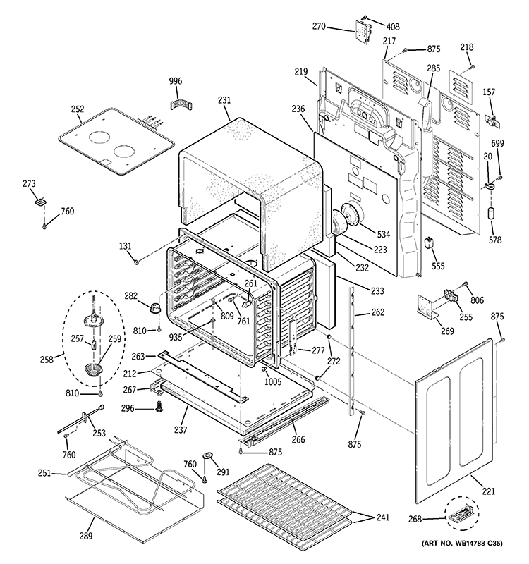 LOWER OVEN Diagram and Parts List for PB975ST1SS  General Electric Range
