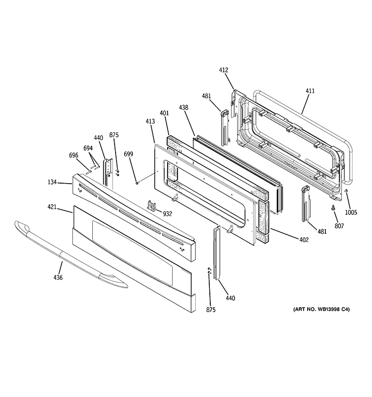 UPPER DOOR Diagram and Parts List for PB975ST1SS  General Electric Range