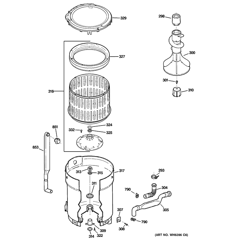TUB, BASKET & AGITATOR Diagram and Parts List for GTAN4450M1WS  General Electric Washer