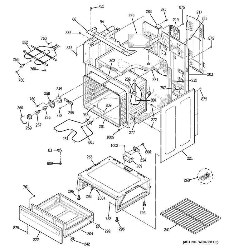BODY PARTS Diagram and Parts List for JB620GR4SA  General Electric Range