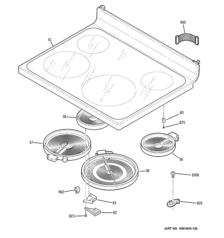 COOKTOP Diagram and Parts List for JB640MR5BS  General Electric Range