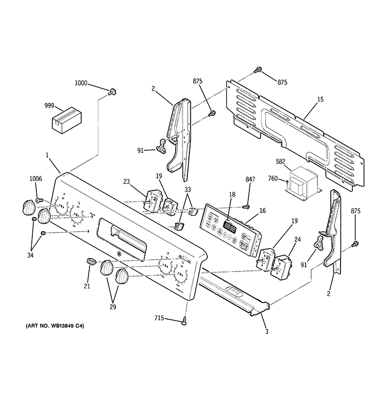 CONTROL PANEL Diagram and Parts List for JB640SIR7SS  General Electric Range
