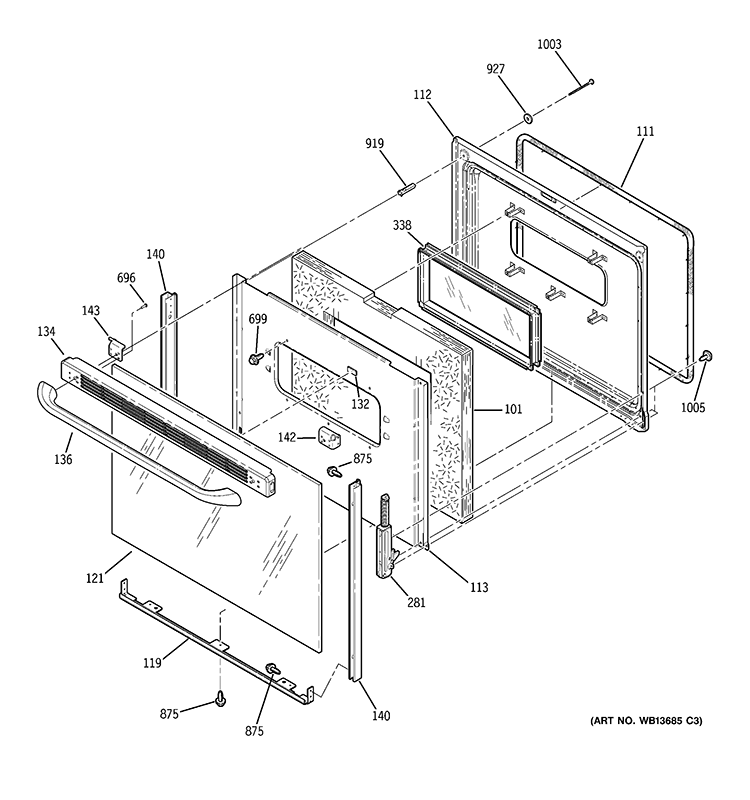 DOOR Diagram and Parts List for JBP62BM5WH  General Electric Range