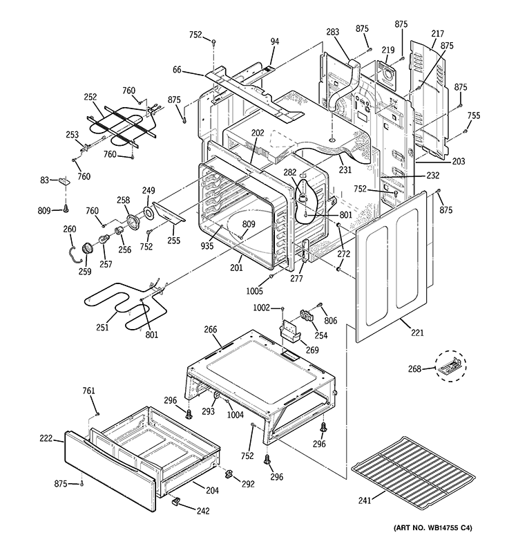 BODY PARTS Diagram and Parts List for JBS55DM5BB  General Electric Range