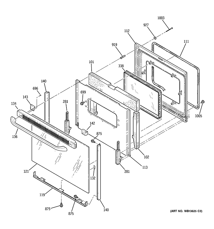 DOOR Diagram and Parts List for JBS55DM5BB  General Electric Range