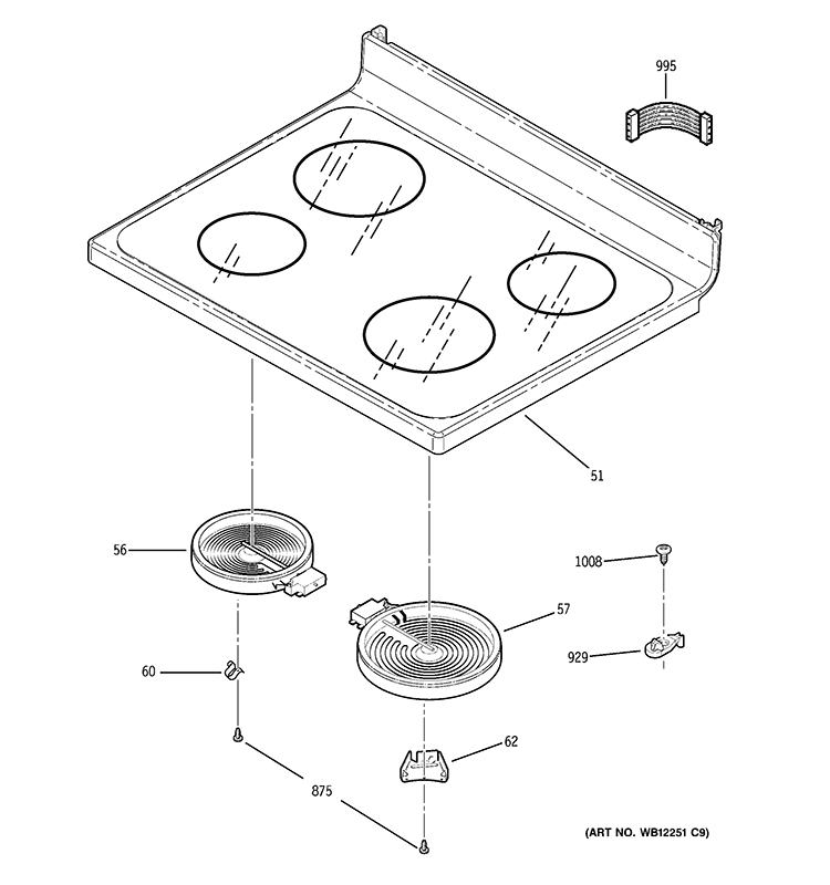 COOKTOP Diagram and Parts List for JBS55MM5BS  General Electric Range
