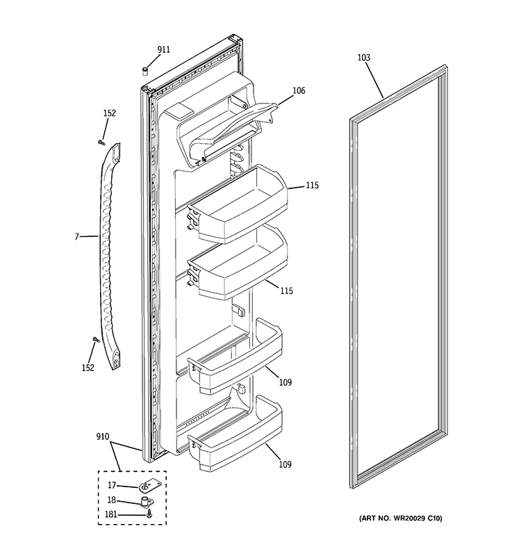 FRESH FOOD DOOR Diagram and Parts List for GSH25GGBBWW  General Electric Refrigerator