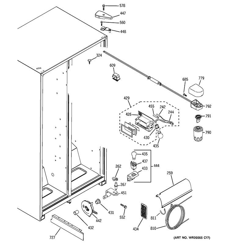 FRESH FOOD SECTION Diagram and Parts List for GSH25GGBBWW  General Electric Refrigerator