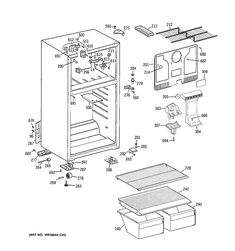 CABINET Diagram and Parts List for GTH18CBDCRBB  General Electric Refrigerator