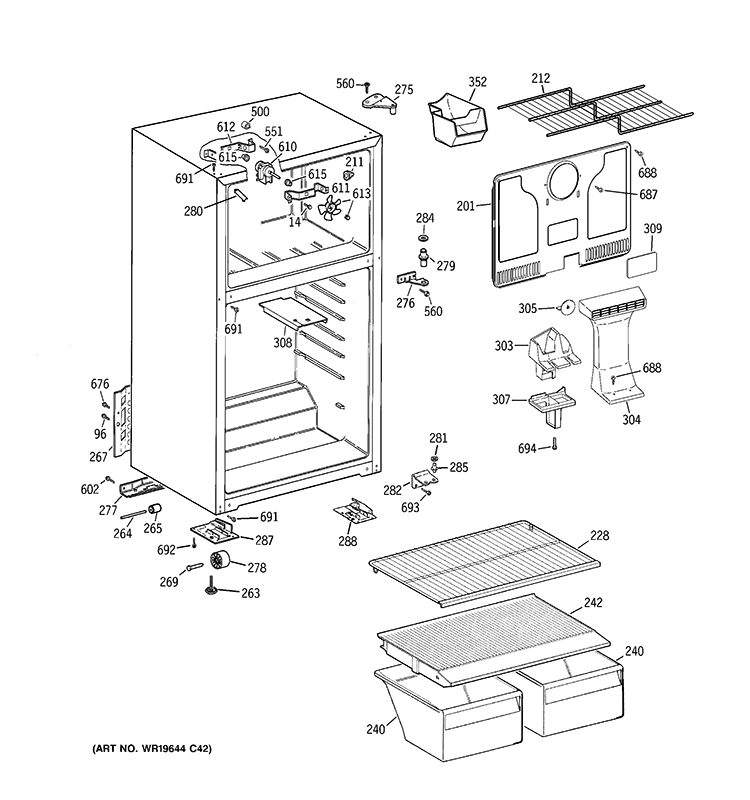 CABINET Diagram and Parts List for GTH18CCDCRWW  General Electric Refrigerator