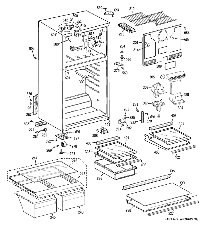 CABINET Diagram and Parts List for GTH18EBT2RBB  General Electric Refrigerator